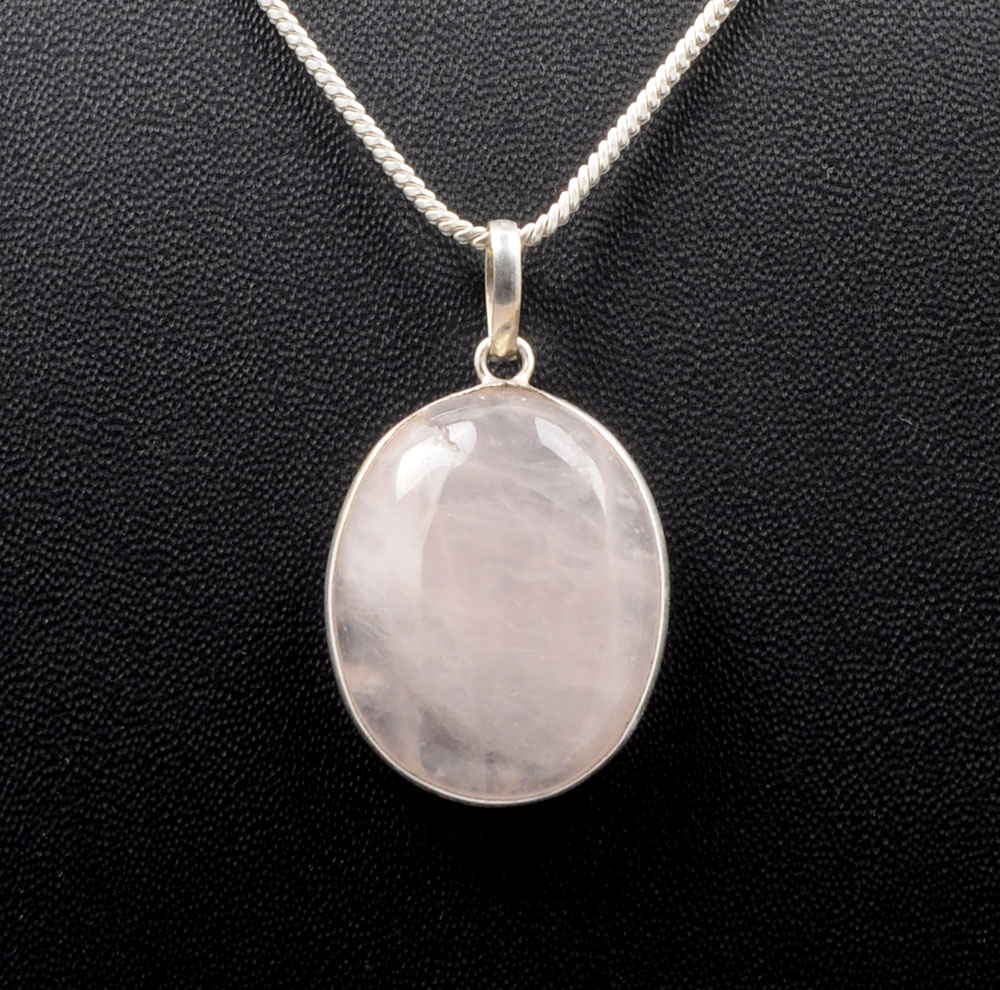 PINK CHALCEDONY OVAL SHAPE STONE STUDDED SILVER PLATED PENDANT GP4763 ...