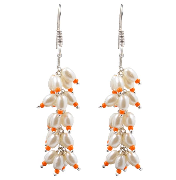 Pearl & Carnelian Zircon Beads Earrings CE-1002