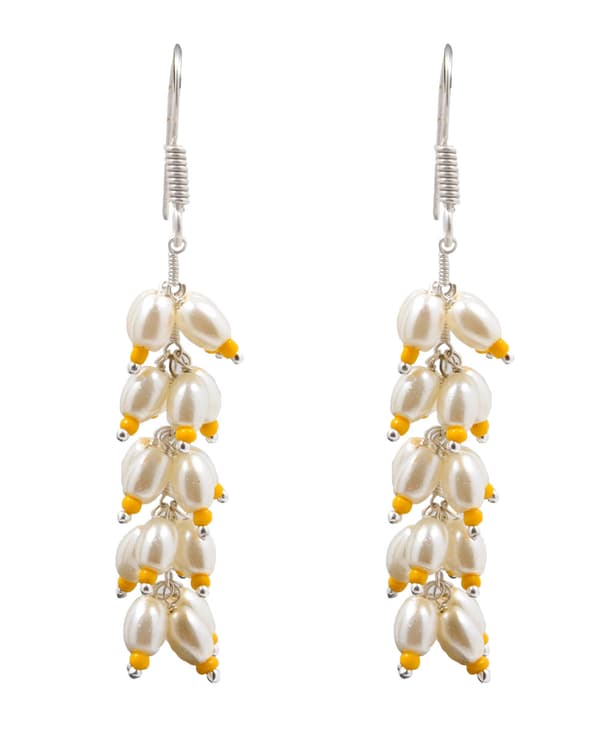 Pearl & Yellow Chalcedony Zircon Beads Earrings CE-1006