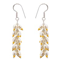 Pearl & Yellow Chalcedony Zircon Beads Earrings CE-1006 photo 2