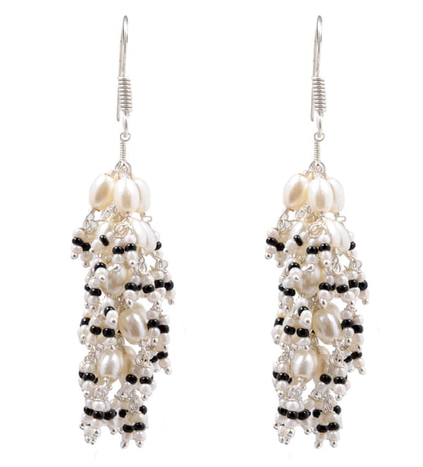 Pearl & Black Spinel Zircon Beads Earrings CE-1008
