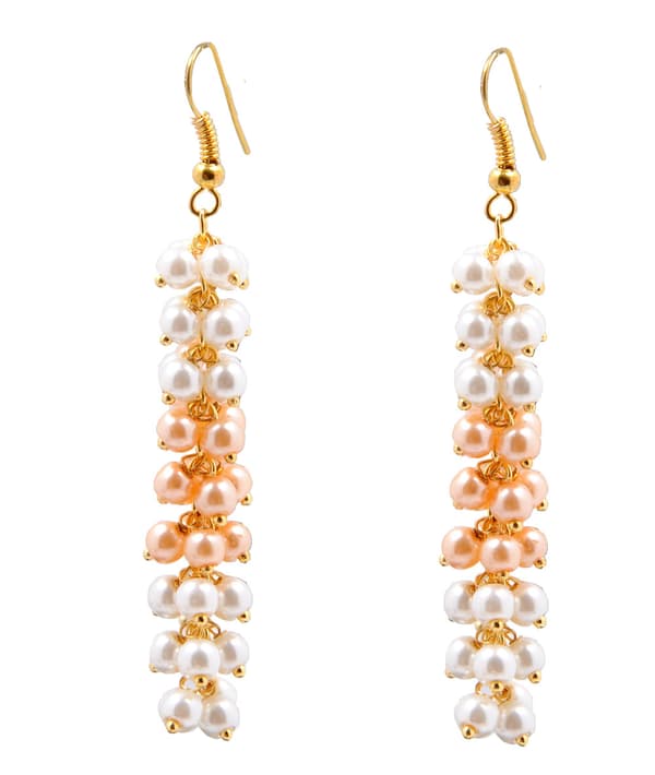 Pink & White Color Pearl Zircon Beads Earrings CE-1015