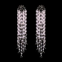 Rose Quartz & Black Spinel Long Zircon Beads Earrings CE-1055 photo 3