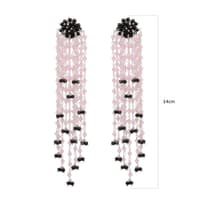 Rose Quartz & Black Spinel Long Zircon Beads Earrings CE-1055 photo 4