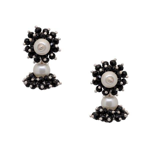 Pearl & Black Spinel Zircon Beads Earrings CE-1056