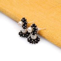 Pearl & Black Spinel Zircon Beads Earrings CE-1056 photo 3