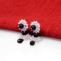 Rose Quartz & Black Spinel Zircon Beads Earrings CE-1057 photo 2