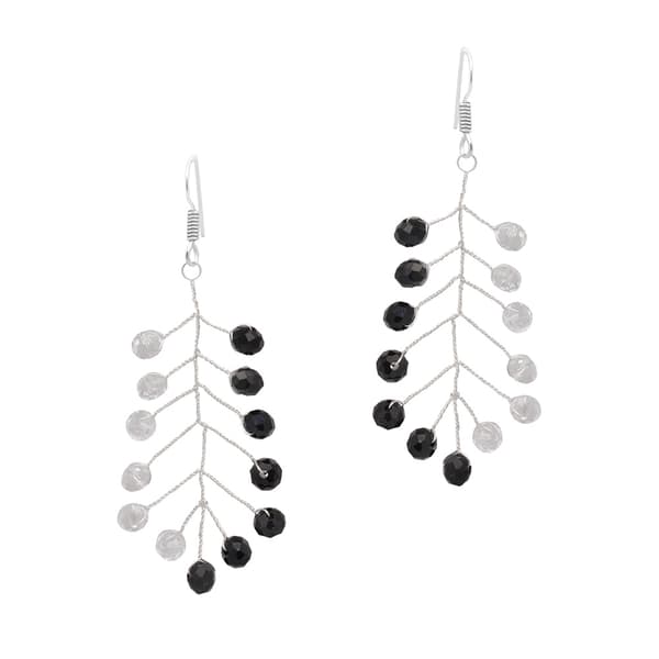 Rock-Crystal & Black Onyx Zircon Beads Earrings CE-1066