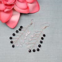 Rock-Crystal & Black Onyx Zircon Beads Earrings CE-1066 photo 3