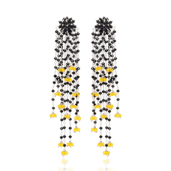 Black Spinel & Yellow Sapphire Zircon Beads Earrings CE-1074