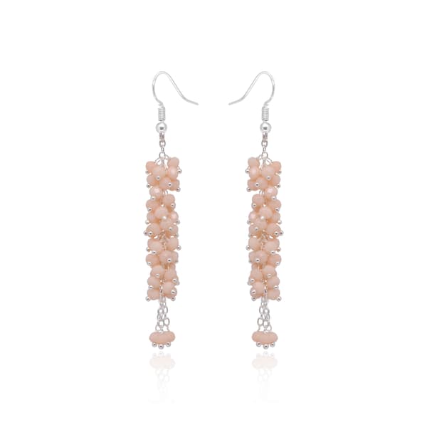Elegant Peach Beaded Cascade Earrings with Silver-Tone Chain CE-1085