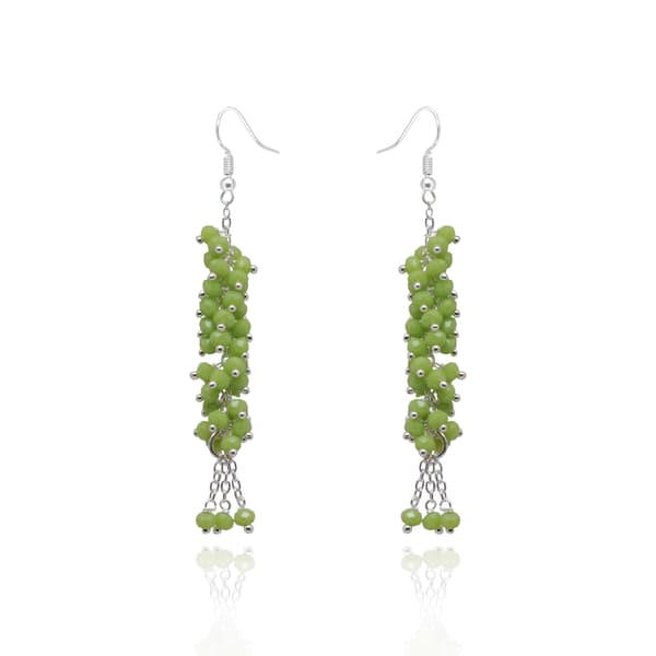Elegant Green Beaded Cascade Earrings with Silver-Tone Chain CE-1086