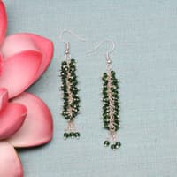 Chrome Color Green Beaded Dangle drop Style Earrings CE-1096 photo 2