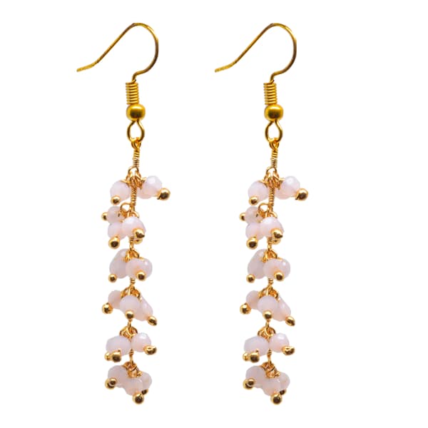 Rose Quartz Color Beaded Dangle Drop Style Earrings  CE-1101
