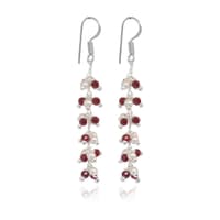 Pearl & Red Garnet Zircon Beads Dangle Drop Style Earrings CE-1104 photo 1