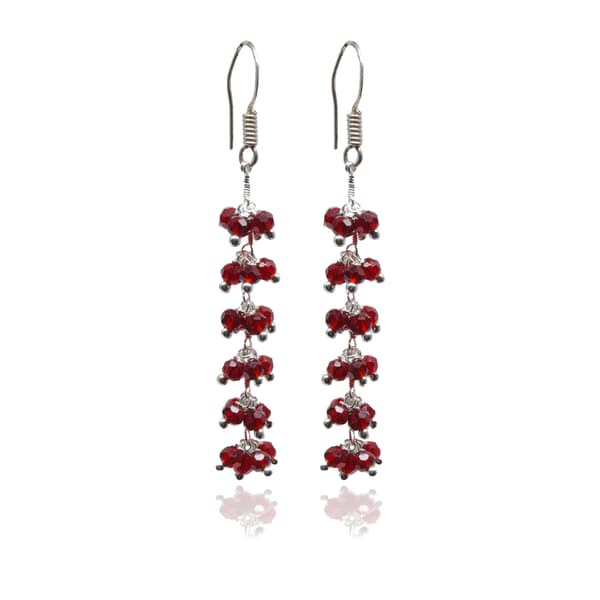 Red Garnet Zircon Beads Dangle Drop Style Earrings CE-1110