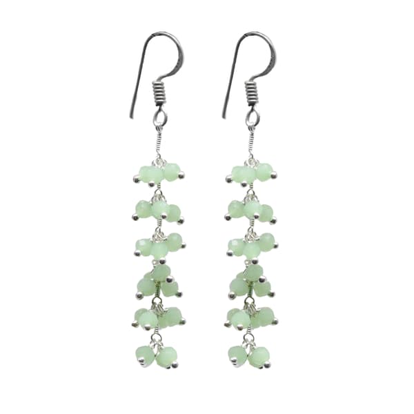 Green Chalcedony Zircon Beads Dangle Style Earrings CE-1111