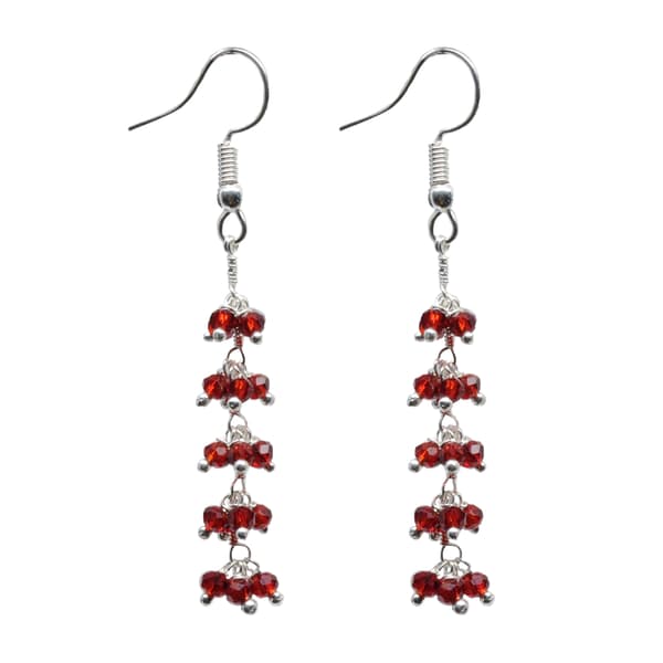 Ruby Red Zircon Beads Dangle Drop Style Earrings CE-1115