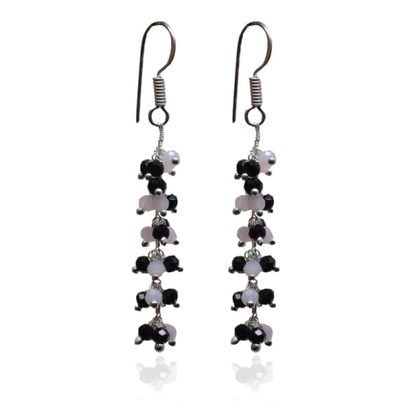 Rose Quartz & Black Spinel Zircon Beads Dangle Drop Style Earrings  CE-1124