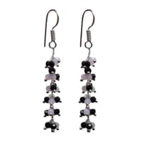 Rose Quartz & Black Spinel Zircon Beads Dangle Drop Style Earrings  CE-1124 photo 2