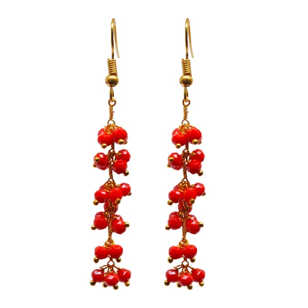 Red Jasper Zircon Beads Dangle Drop Style Earrings CE-1125