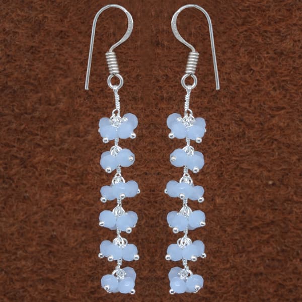 Blue Chalcedony Zircon Beads Dangle Style Earrings CE-1144