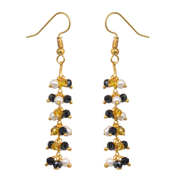 Pearl Yellow Sapphire & Black Spinel Zircon Beads Dangle Style Earrings  CE-1155