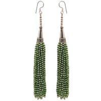 Pearl & Peridot Color Zircon Beads Dangle Drop Style Earrings CE-1158 photo 2