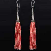 Pearl & Red Jade Color Zircon Beads Dangle Style Earrings CE-1161 photo 2