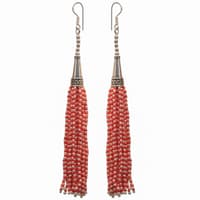 Pearl & Red Jade Color Zircon Beads Dangle Style Earrings CE-1161 photo 4
