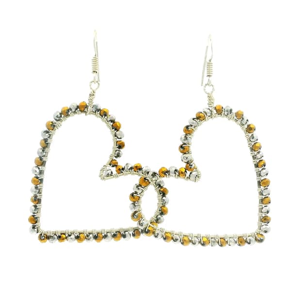 Silver & Gold Pyrite Faceted Zircon Beads Studded Heart Shape Earring CE-1182