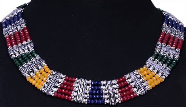 Emerald Ruby Sapphire Multi Color Zircon Bead Necklace Set-Cn1001