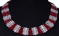 Elegant Necklace Striking Combination Of Red Zircon & Silver Beads-Cn1002 photo 1
