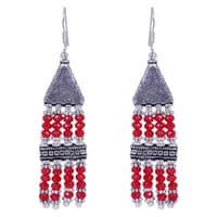 Elegant Necklace Striking Combination Of Red Zircon & Silver Beads-Cn1002 photo 2