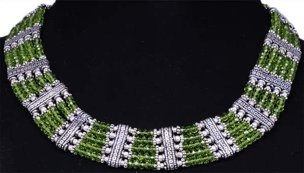 Peridot Green Color Zircon & Silver Beads Necklace Set For Women-Cn1003