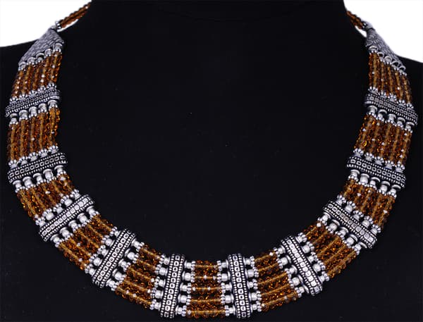 Citrine Color Zircon & Silver Beads Necklace Set For Women-Cn1004