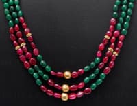 3 Layer Natural Emerald Gemstone Oval Beads Necklace NP1014 photo 2