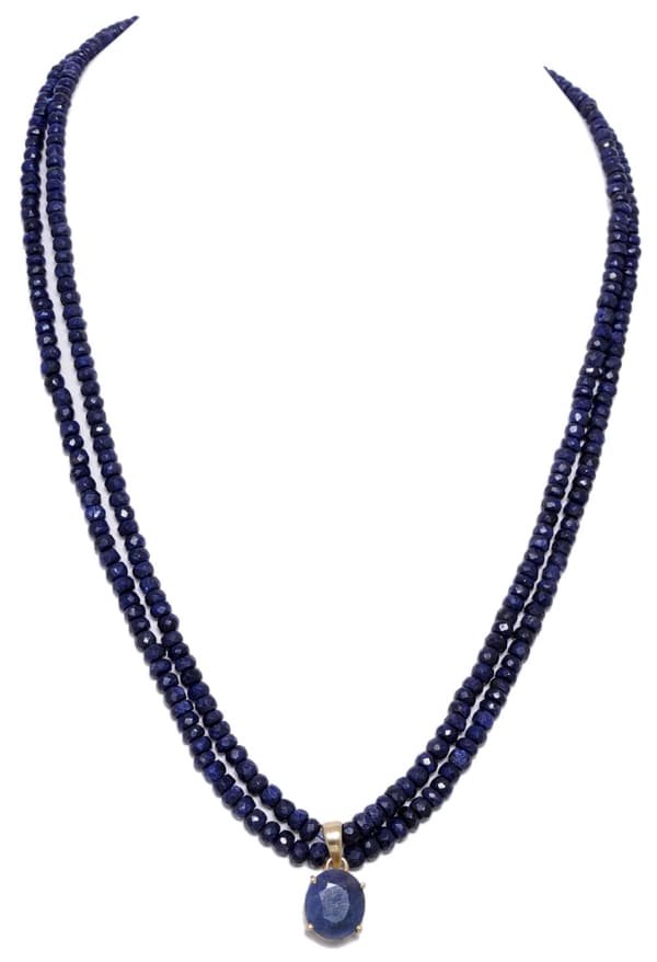 2 Layer Blue Sapphire Beads Necklace With Pendant NP1017