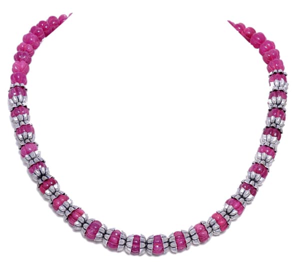 Ruby Gemstone Fine Quality Pumpkin Shape Carved Beads Necklace NP1034