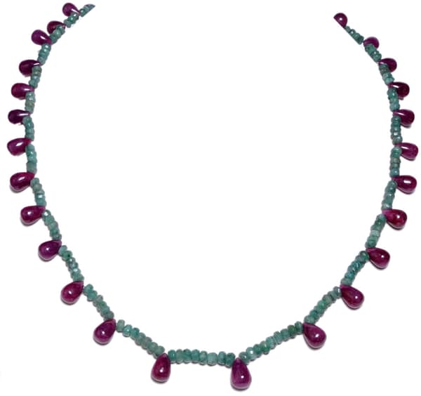 Natural Genuine Emerald & Ruby Gemstone Beads Necklace NP1041