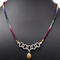 .925 Silver Pendant Attached With Multi Color Precious Gemstone Beads NP1071 photo 3