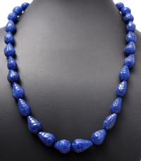 Hand Carved Blue Sapphire Gemstone Drop Shape Beads Necklace NP1074 photo 3