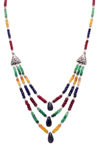 Emerald Ruby Sapphire Gemstone Faceted Beads Necklace With Silver Elements NP1108 photo 1