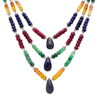 Emerald Ruby Sapphire Gemstone Faceted Beads Necklace With Silver Elements NP1108 photo 2