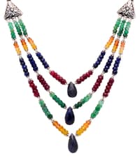 Emerald Ruby Sapphire Gemstone Faceted Beads Necklace With Silver Elements NP1108 photo 3