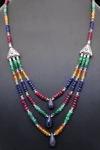 Emerald Ruby Sapphire Gemstone Faceted Beads Necklace With Silver Elements NP1108 photo 4