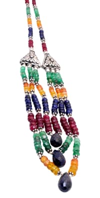 Emerald Ruby Sapphire Gemstone Faceted Beads Necklace With Silver Elements NP1108 photo 5