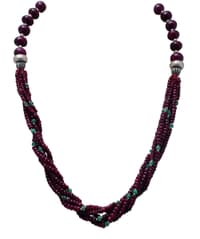 Ruby & Emerald Gemstone Round Beads Twisted Necklace With Silver Elements NP1150 photo 1
