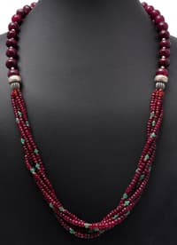 Ruby & Emerald Gemstone Round Beads Twisted Necklace With Silver Elements NP1150 photo 3