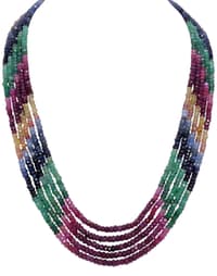 9 Layers of Emerald, Ruby & Sapphire Rainbow Gemstone Beads Necklace NP1214 photo 1